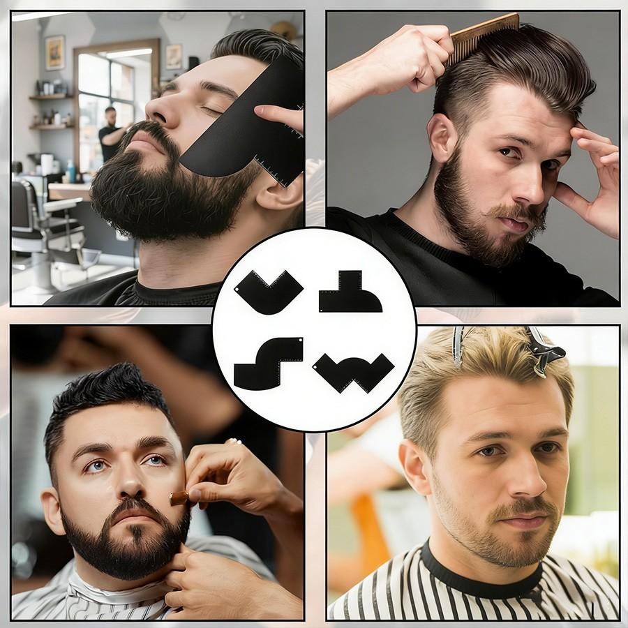 4-Piece Hair Styling Template Set, Hairline Guiding Template and Scale Ruler, Men's Hairstyle Shaping Tool, Essential Grooming Accessories