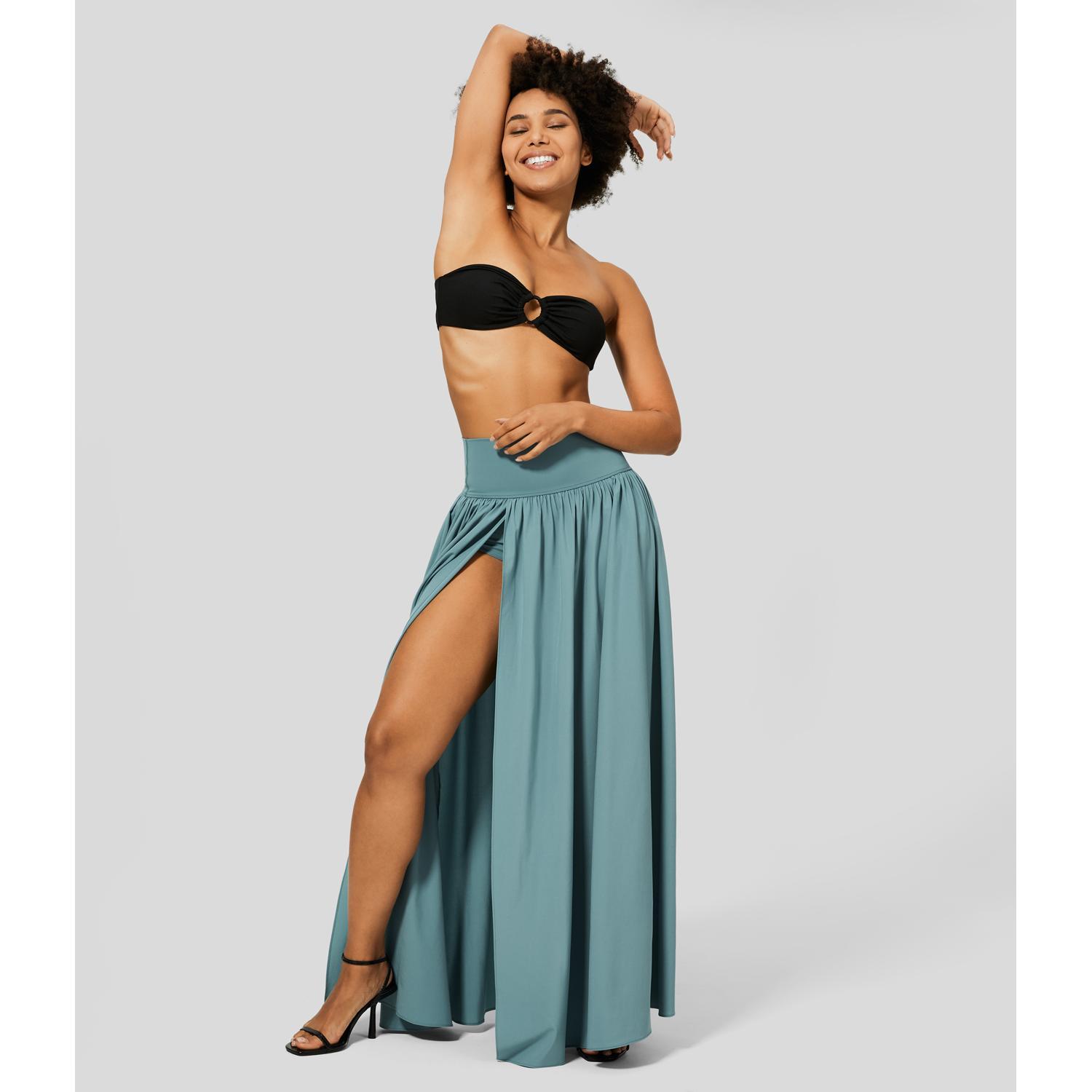 Halara Breezeful High Waisted Plicated Split 2-in-1 Flowy Quick Dry Maxi Casual Skirt#TikTokShopBacktoSchool