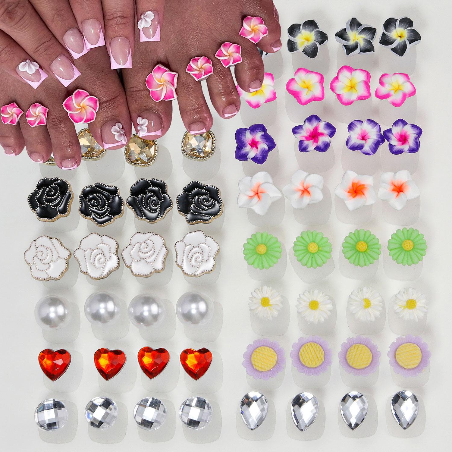 Nail Silicone Finger Splitter Toe Splitter Daisy Water Drip Rhinestone Decorative Nail Tool Toe Divider Nail Care Special Accessories 8 pcs/pack