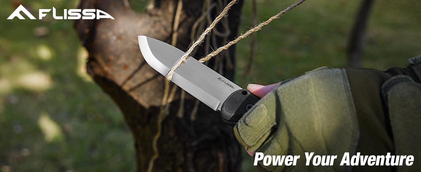 #JumpstartSale FLISSA 9" Fixed Blade Knife, D2 Steel Hunting Knife for Camping, Outdoor, Bushcraft and Survival, Leather Sheath Included, Christmas Gifts for Husband, Father, Friend