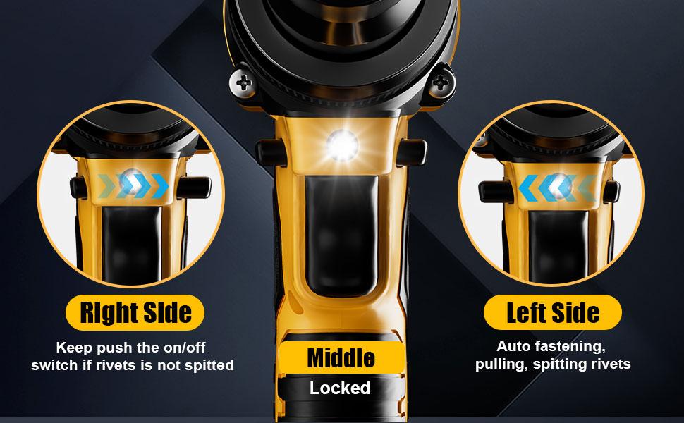 Cordless Electric Pop Rivet Gun Compatible with Dewalt 20V Battery (NO Battery!!), 3 Size (1/8", 5/32", 3/16") Aluminum Rivets, with Kit Nose Piece Hardware Tools