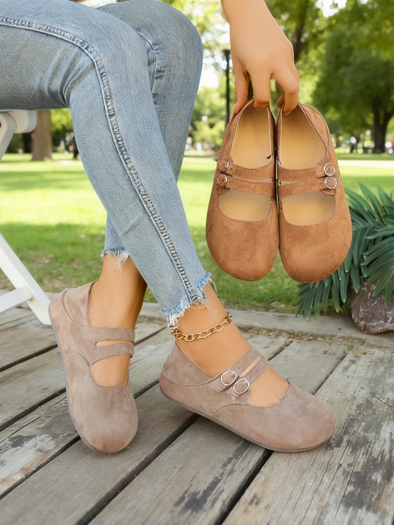 Spring New Round Toe Vintage Low-Top Mary Jane Shoes, Casual Shoes, Height Increasing Dual Buckle Birkinstyle Single Shoe, Versatile and Stylish.