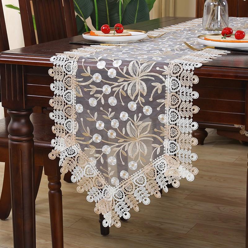 European Coffee Table Cloth, Lace Fabric Dust Cover, TV Stand Tablecloth, American Makeup Desk Protector, Long Shoe Cabinet Cover