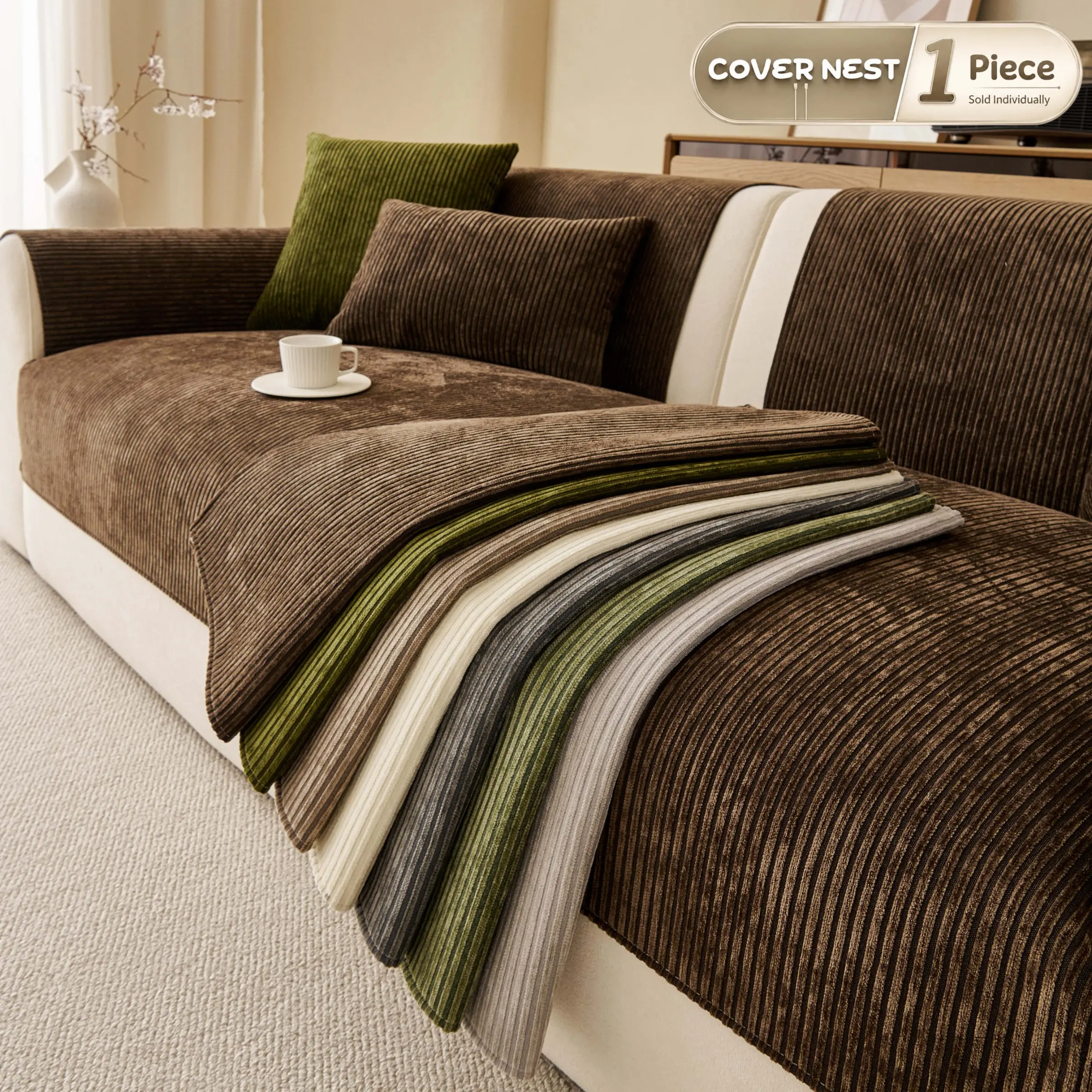 Solid Color Couch Covers for Sofa, Pet-Friendly Sofa Cover, Plush Corduroy Sofa Pad,  Non-Slip Furniture Protector, Soft Couch Cover for Loveseat, Sectional, 1-4 Seater Sofa, Washable Couch Covers, Bedroom, Floor & Pet Area