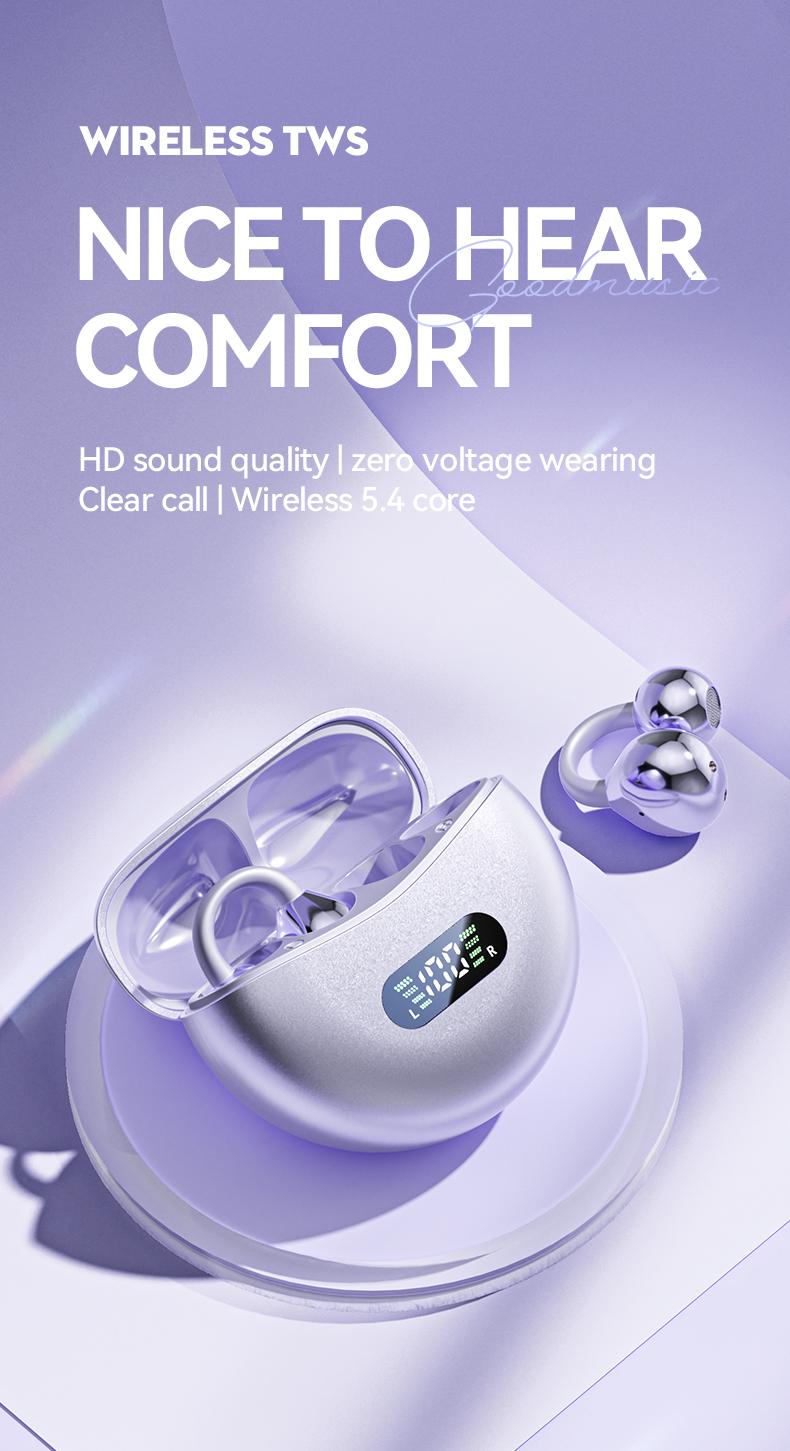 Clip-On Wireless Earbuds, Bluetooth-compatible 5.4 Stable Connection, Clear Hi-Fi Sound, Sweat-Resistant Design, Compatible with Android & iOS