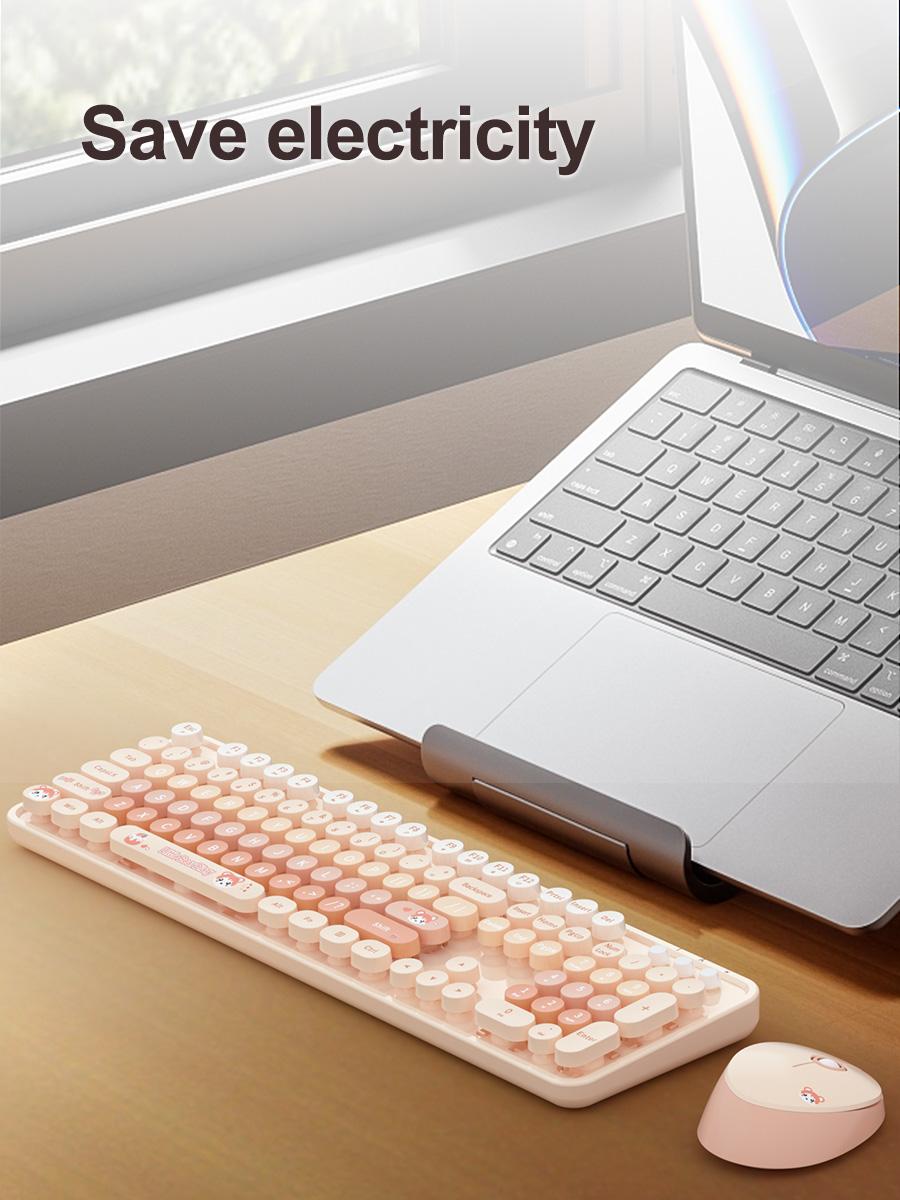 MOFii 1 Set Wireless Keyboard and Mouse Combo, Pink Bear Cute Office Keyboard Mouse, 2.4G Plug and Play, Compatible with Laptop & Desktop, US Qwerty (Battery Not Included)