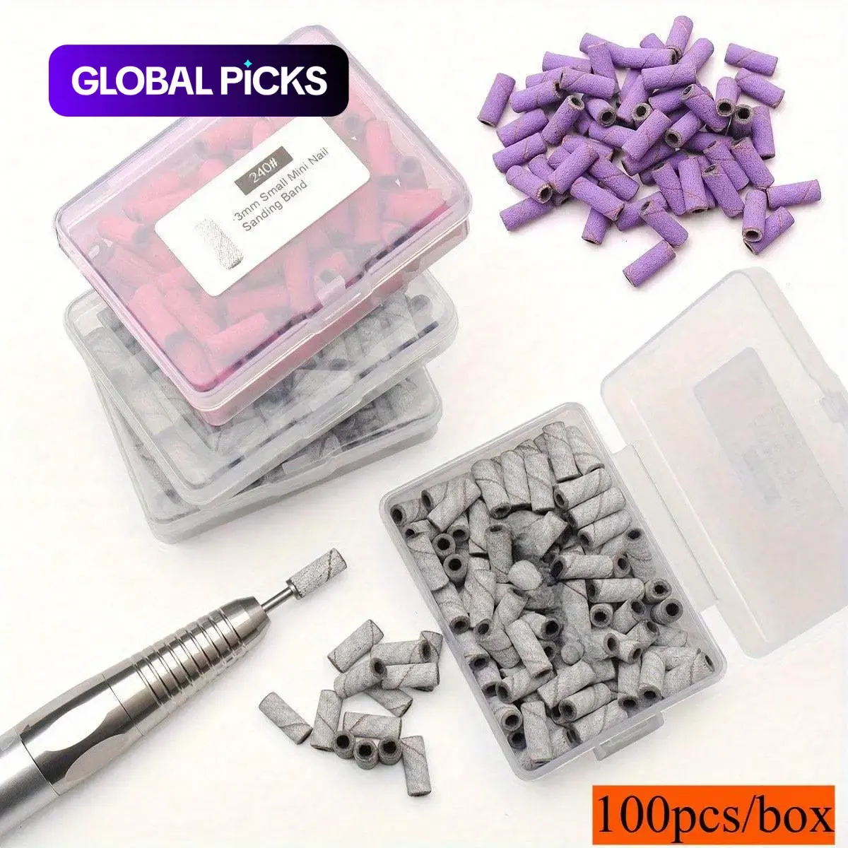 100pcs 3.1mm Small Mini Nail Art Manicure Grinding Sand Ring Bands Set with 1pcs Sand ring bearing, Electric Grinding Machine Nail Grinding Head Nail Removal Sand Bands Nail Grinding Tool Nail Tools Nail Supplies