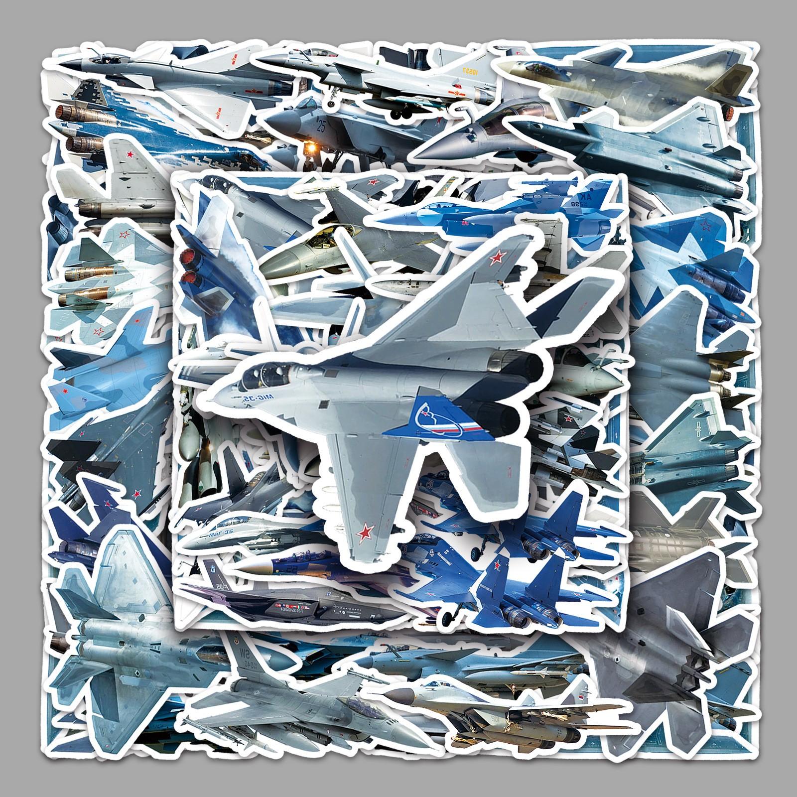 50pcs Military Fighter Jet Stickers, Waterproof Vinyl Decals, Army Plane Stickers for Laptop, Water Bottle, Luggage, Military Lover Gift Pack