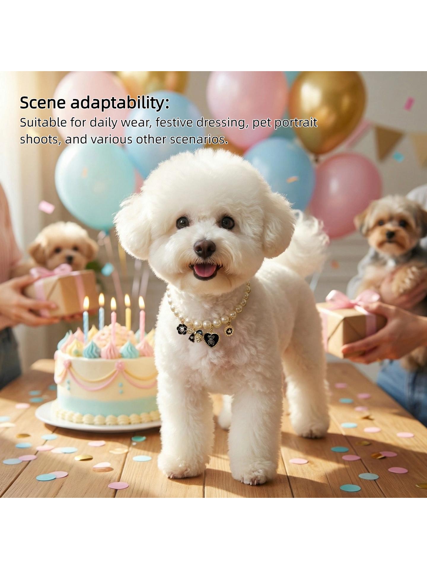 Pet Pearl Necklace Collar |   Vintage Luxury Bow & Camellia Pet Jewelry Pet Collar |   Pearl Necklace Collar for Cats & Dogs |   Vintage Luxury Bow |   Heart Charm |   Noiseless Design |   Camellia Decor  Wedding Birthday Party Photo Props |   Fashion Pet