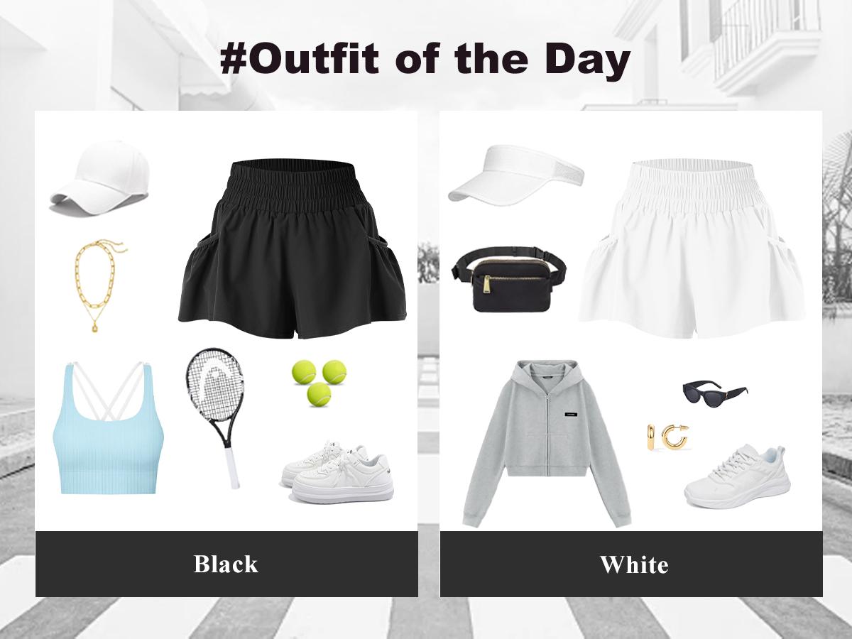 FireSwan Athletic Shorts for Women High Waisted Elastic Running Shorts Gym Workout Flowy Shorts with Pockets