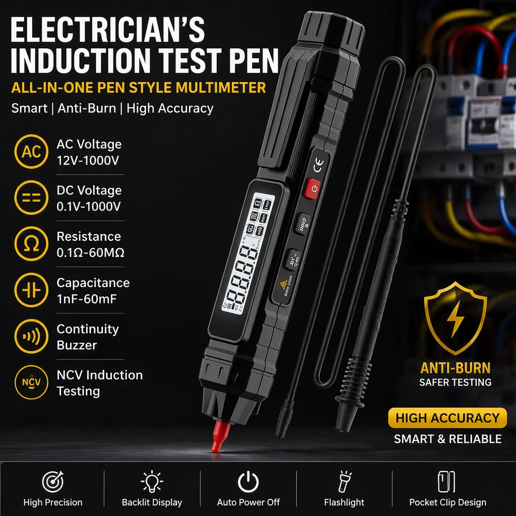 All‑in‑One Smart Pen Multimeter, Anti‑Burn Digital Voltage Tester Pen Non‑Contact Induction Test Tool for Electrical Maintenance