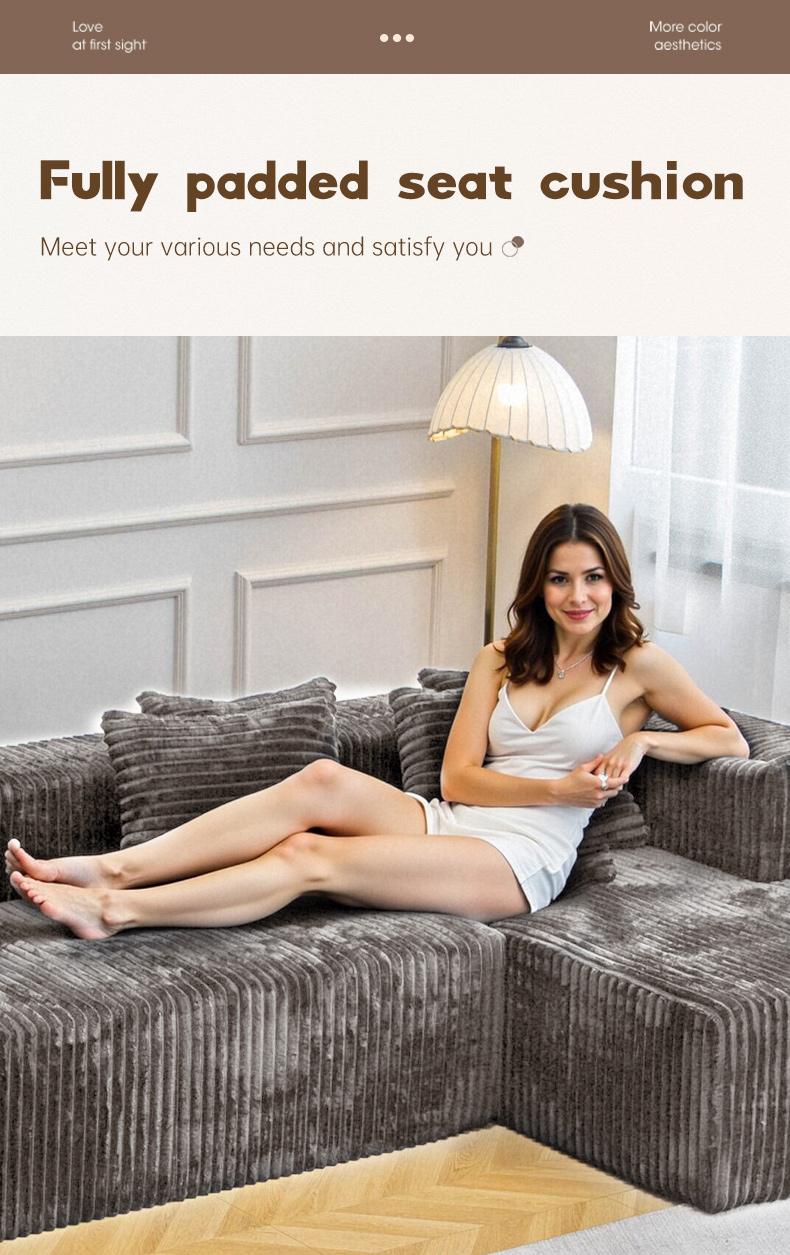 132''U-Shape Modular Sectional Couch Sofa Boneless Compressed Corduroy Modern Sleeper Space-Efficient Convertible Design 3 Packages Shipping