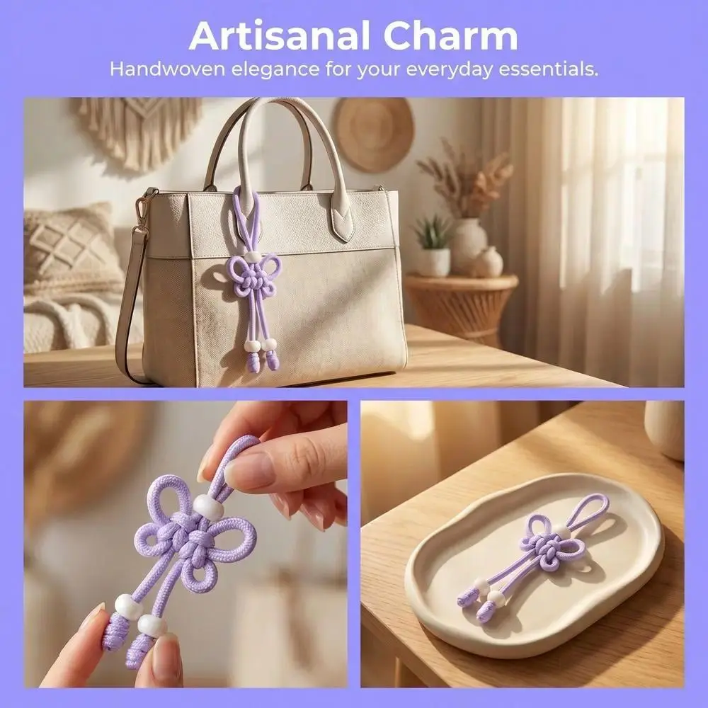 Colorful Chinese Knot Keychain Handmade Hand Woven Braided Rope Keychain Soild Colorful Polyester DIY Bag Charm