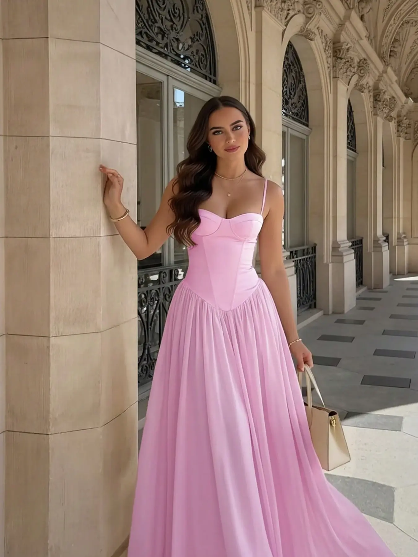 Ladies' Solid Color Knitted Chest Cup Splicing Chiffon Wedding Sexy Elegant Holiday Dress