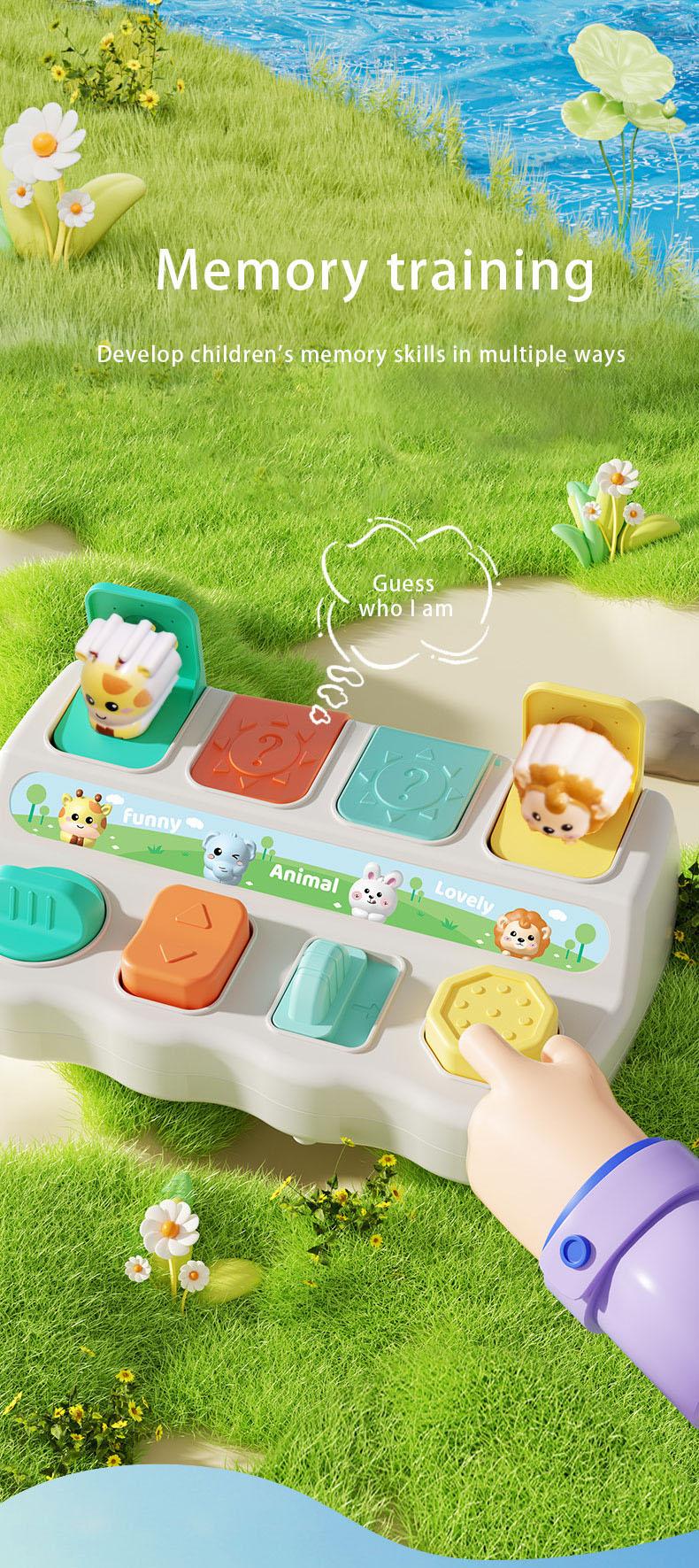 Baby Pop-Up Animal Toy with Buttons, Cause and Effect Toy for Logic and Memory Training, Interactive Montessori Toy for Kids