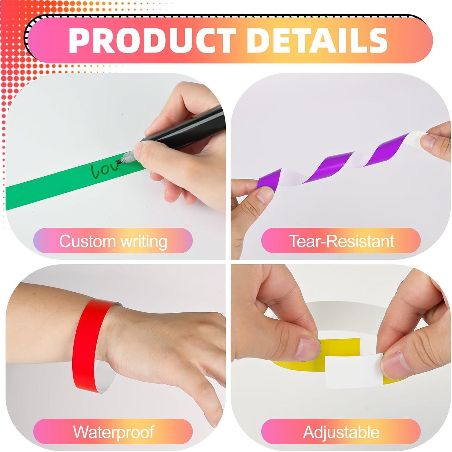 Wristbands Paper Writable, 300-Pack Chromatic Color Disposable Event Bracelets for Concert Festival Party , Bulk Color Coded Wrist Bands for Easy ID, Proof Admission Control Wristbands Paper Writable, 300-Pack Chromatic Color Disposable Event Bracelets for Concert Festival Party , Bulk Color Coded Wrist Bands for Easy ID, Proof Admission Control
