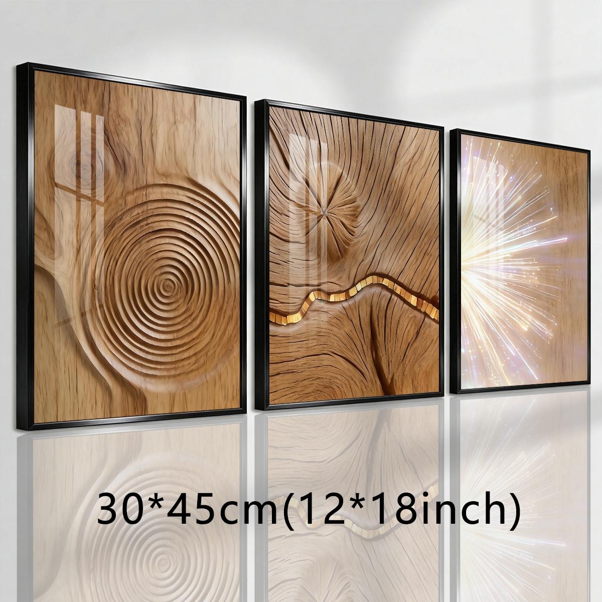 3 Counts Aluminum Alloy Framed Painting, Abstract Wood Texture And Light Burst Pictures, Home Decoration For Living Room, Bedroom, Office, Restaurant, Hallway Wall Decor, Odorless Print Artwork, Luxury Perfect Gift For Friends And Family