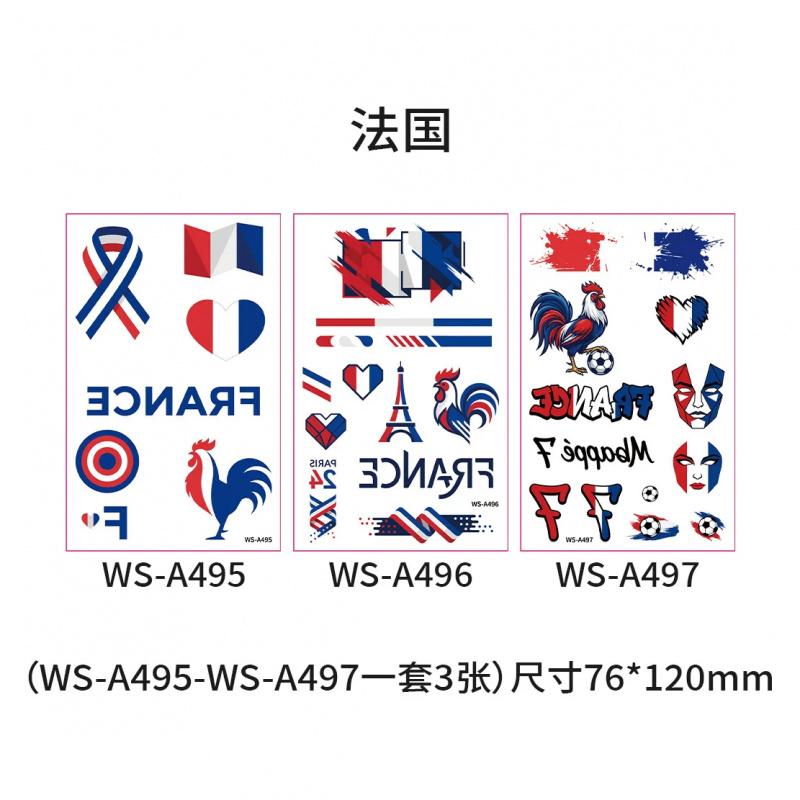 World Cup National Flag Temporary Tattoos, Waterproof Country Flag Fake Tattoos for Soccer Fans, 2026 Football Match Party Favors, Spain/France/Canada/Netherlands/Mexico/Brazil Patterns