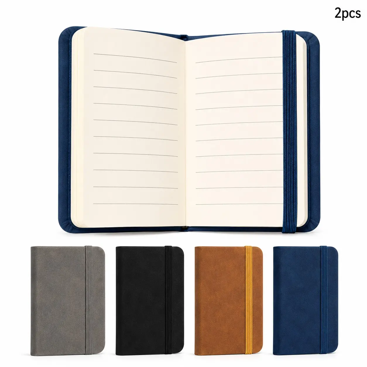 2pcs A7 Portable Writing Notebook, Mini PU Leather Journal, Elastic Band, 100 Pages, Ideal for School, Office, Travel, Daily Notes