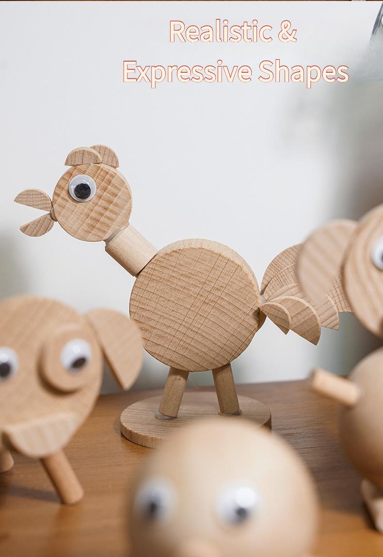 Creative children's DIY material kit, wooden animal stakes and branches small ornaments, handmade dolls and decorations for kindergarten