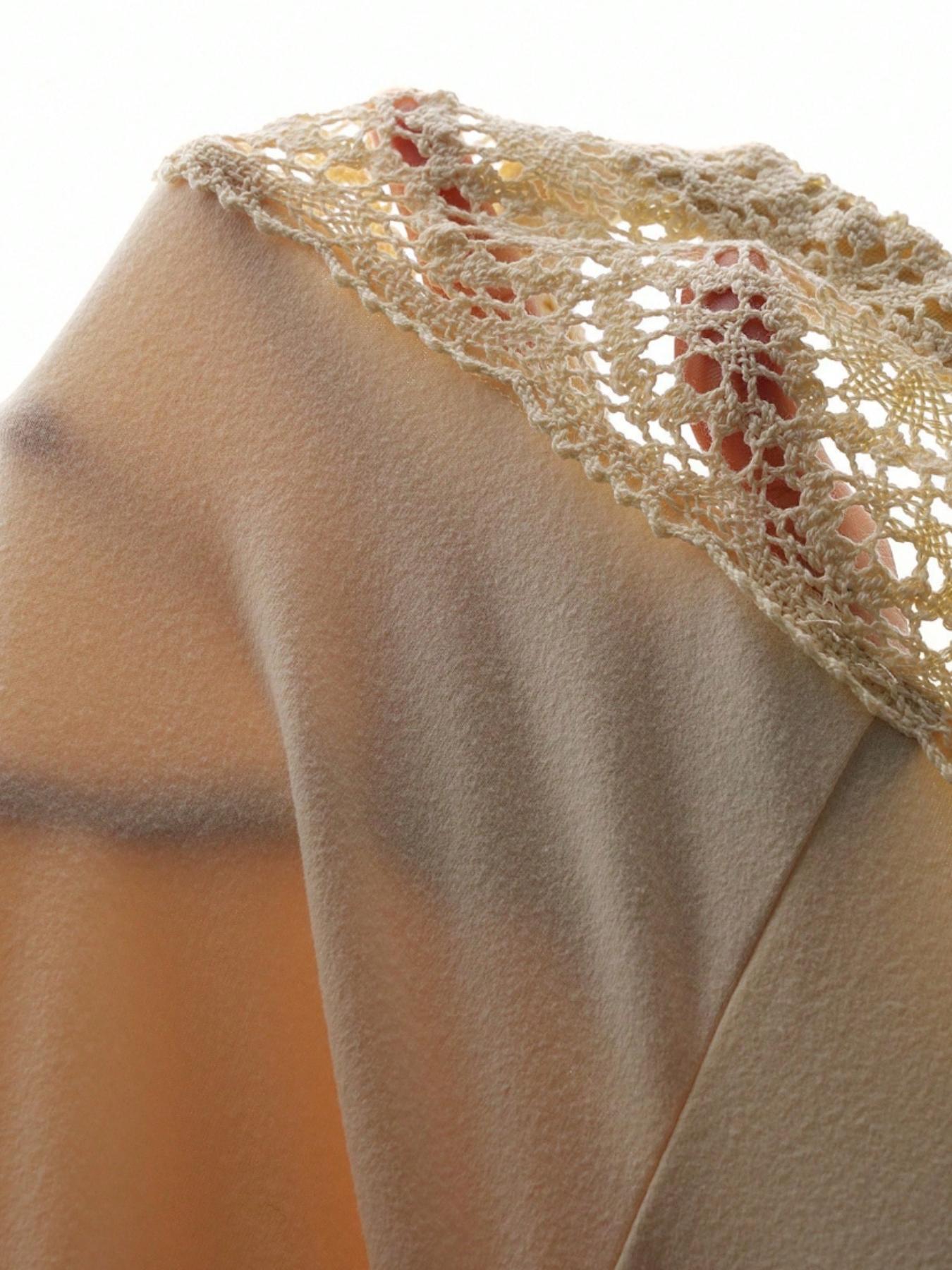 Women's Lace Patchwork Elastic Waist Flare Leg Casual Pants, High Waisted Comfortable Trousers, Fashionable Ladies' Clothing