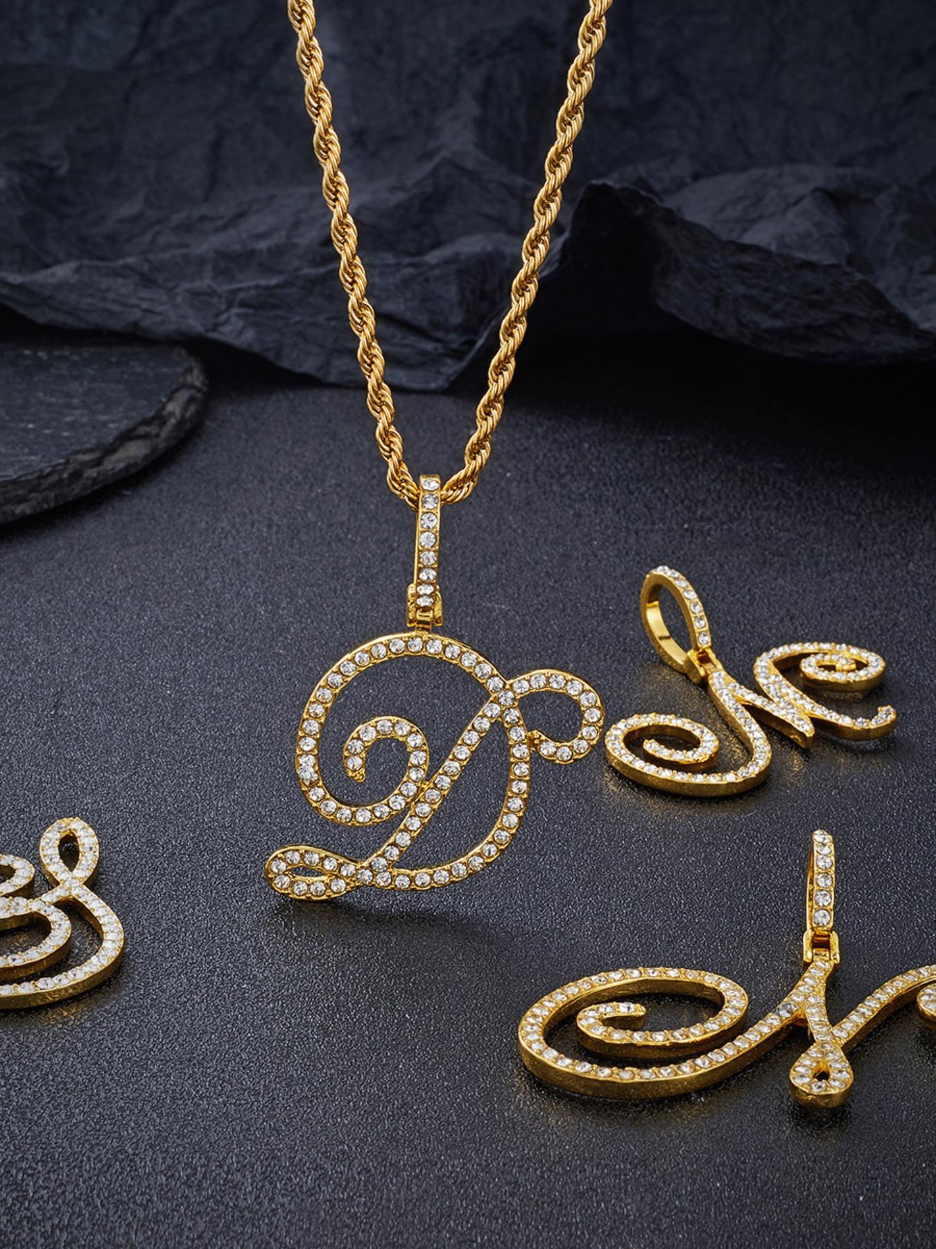 Micro-Set Zircon Letter Pendant Chain Necklace, Unisex Hip-Hop Style, 26 Alphabet Initials, Scripted Glow Design, Fashion Jewelry, Zircon Stones Necklace