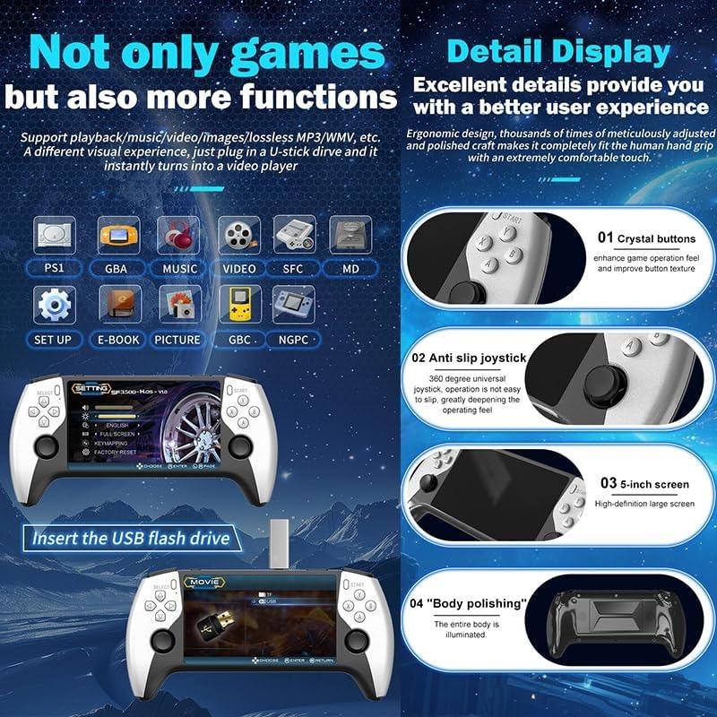 2026 New Sf3500 Upgrade Version Handheld Game Console, 5 Inch IPS Full-HD Screen, 3000mah Long-Lasting Battery, Ideal for Gaming Enthusiasts