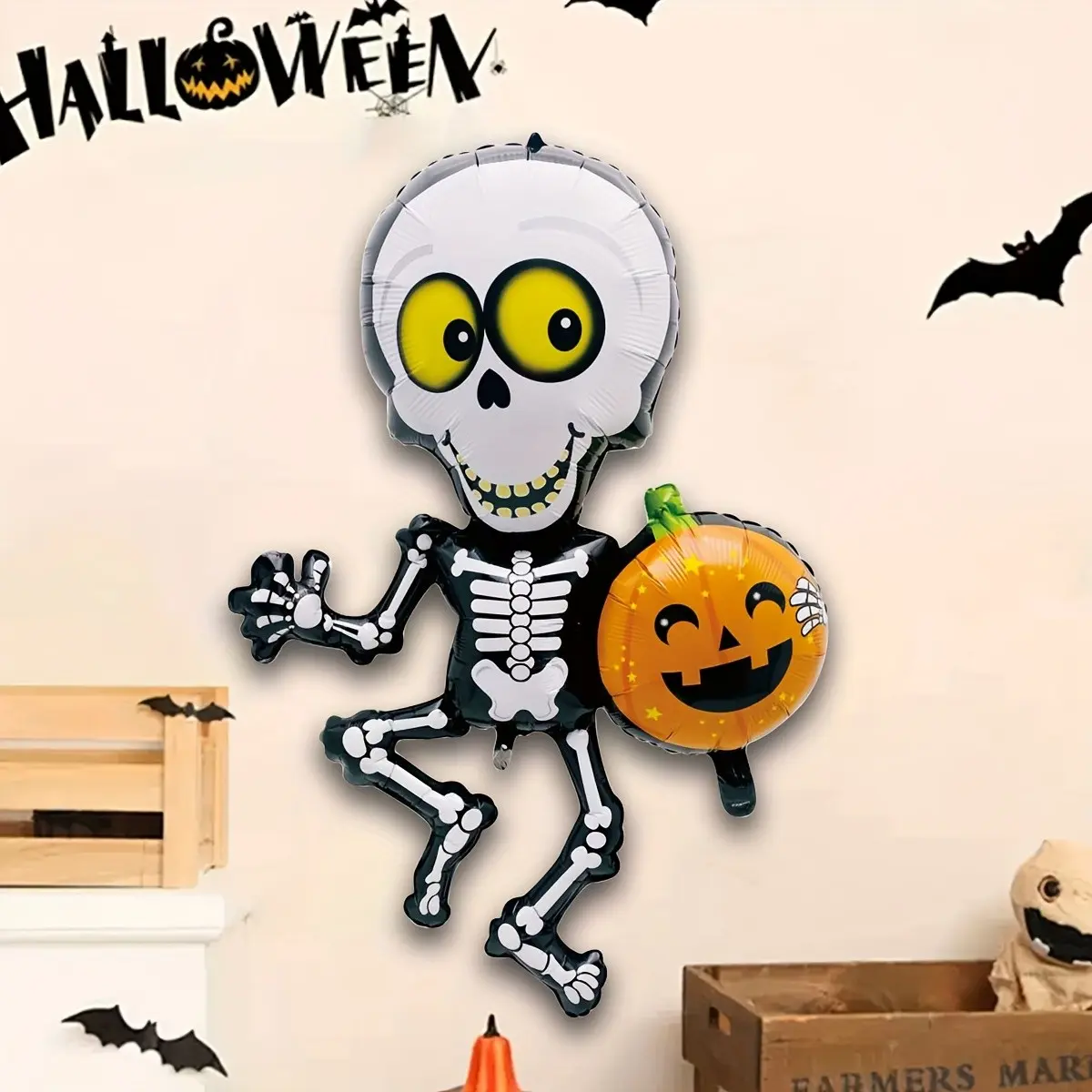 Skull & Pumpkin Foil Balloon Set – Quirky Halloween Mylar Decor for Party & Window, Adults-Friendly Festive Accent