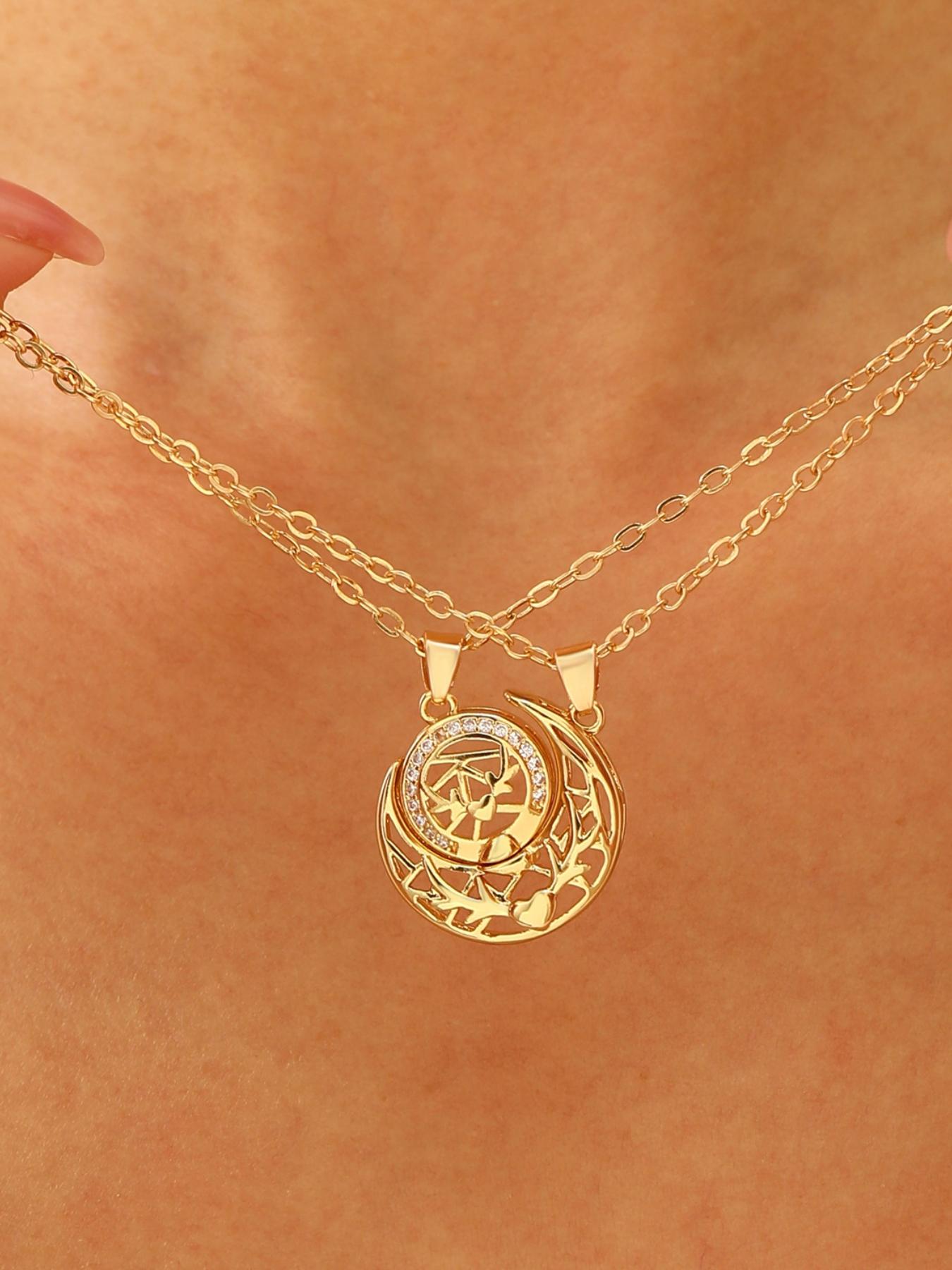 Trendy Gold Sun Moon Necklace Set, Dainty Celestial Pendant with Interlocking Design, Stylish Boho Choker for Girlfriend Wife, Perfect Valentine's Day Gift