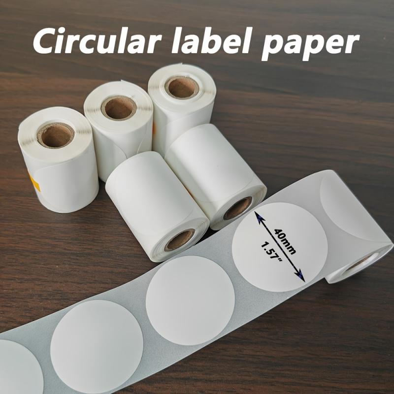 5-roll pack of 30 * 30mm/40 * 40mm/50 * 50mm white circular label paper, universal Phomemo M110/M120/M200/M220, commercial label using Phomemo M110 hot circular label, DIY logo design using label, name label,