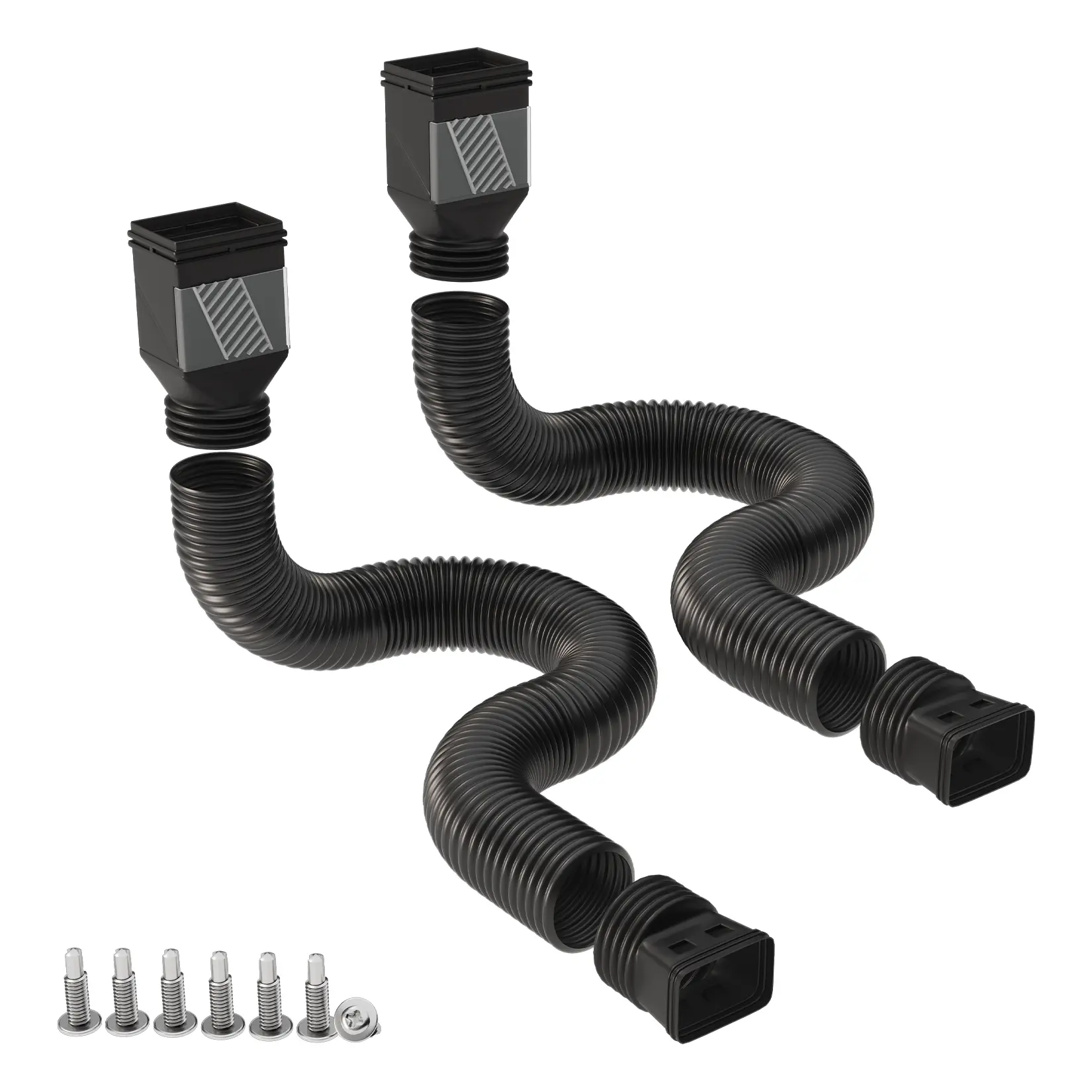 Flexible Downspout Extension Drain Pipe, 22-63 in Extendable Corrugated Gutter Diverter with Adapters, Fits 2x3 & 3x4 Downspouts - 2 Pack