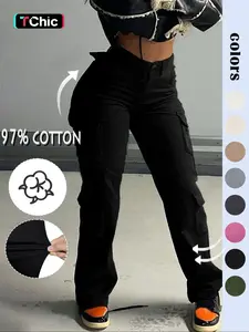 Gilipur Women's High-Waisted Cargo Pants, Casual Comfortable Basic Style, Y2K Kpop Streetwear, Pocket Design, Long Pants for All Seasons