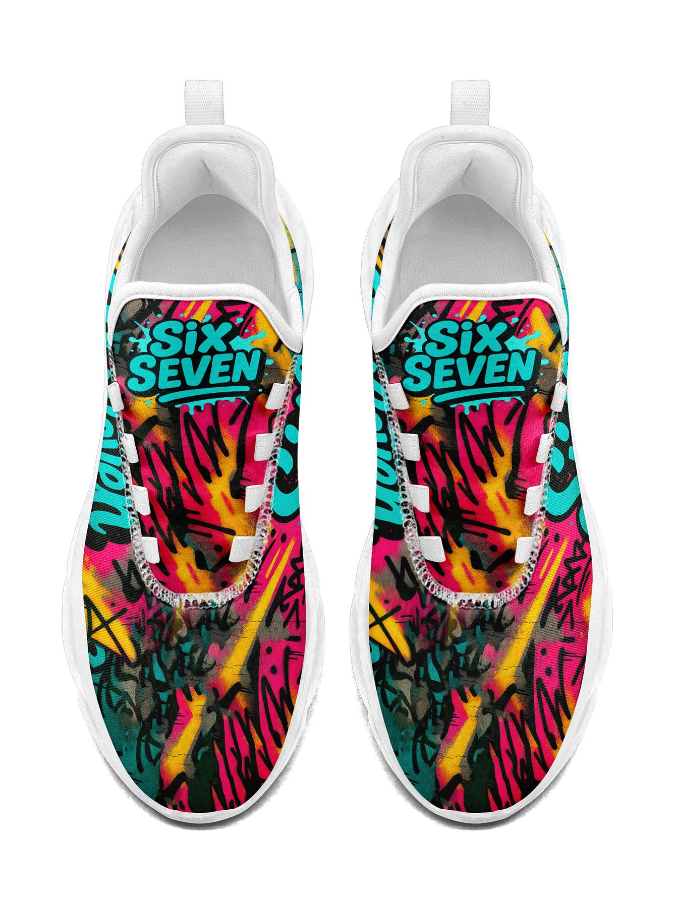 Stylish Women's SixSeven Breathable Athletic Shoes, Graphic Print Sneakers, Comfortable Lightweight Footwear, Fashionable Women's Sneakers for Gym Outings and Fitness-Inspired Wear