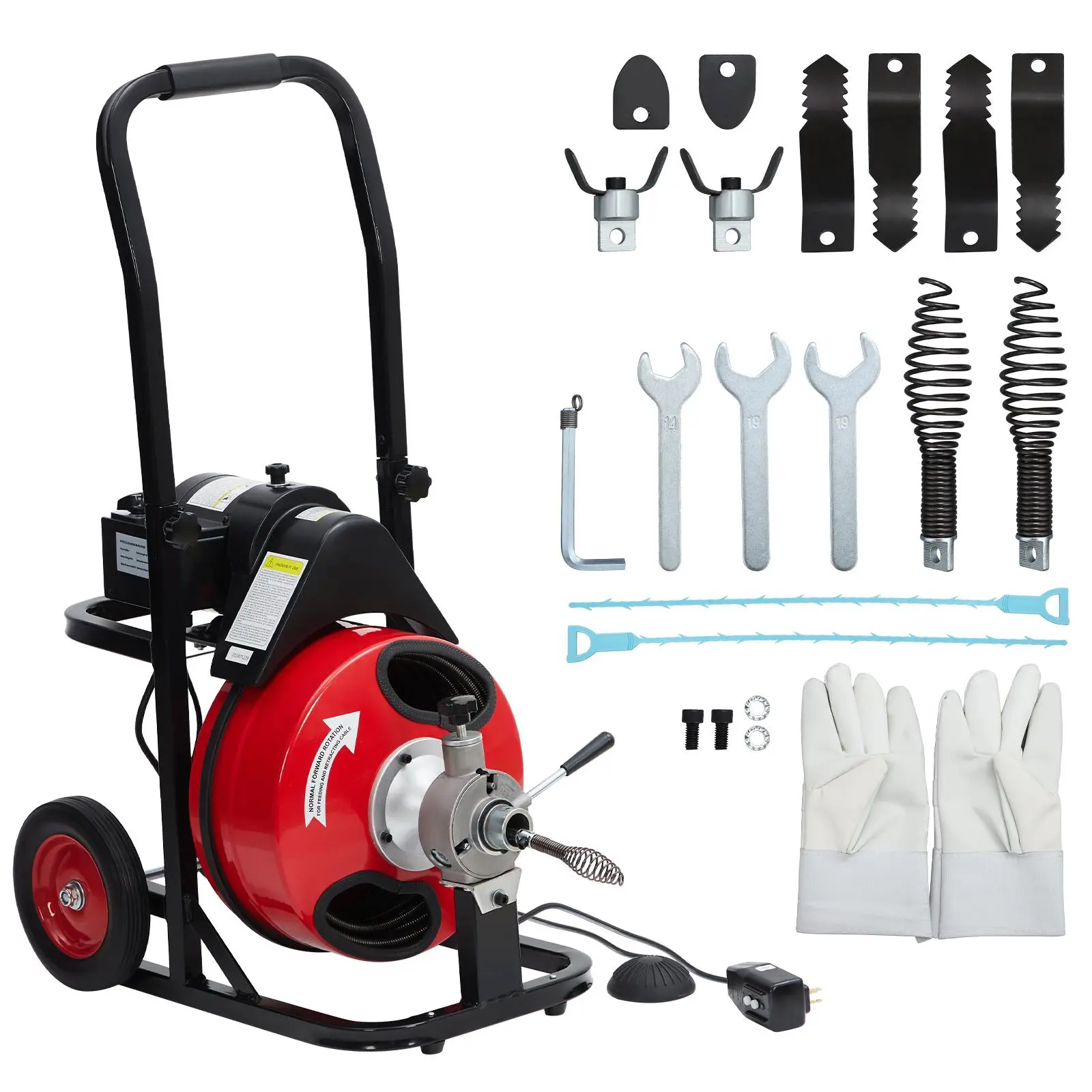 Auto-Feed Drain Cleaning Machine, Portable Sewer Snake Auger with  Cutters & Air-Activated Foot Switch for 1" to 4" Pipes, Clog Remover for Sinks, Toilets