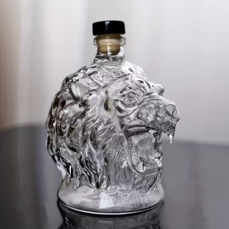 Lion Roar Glass Wine Bottle,Glass Ornaments — Stylish & Playful Decor- Whiskey Crystal Cup, High Borosilicate Glass Material, Unique Design, 10.82oz, Home Bar Use