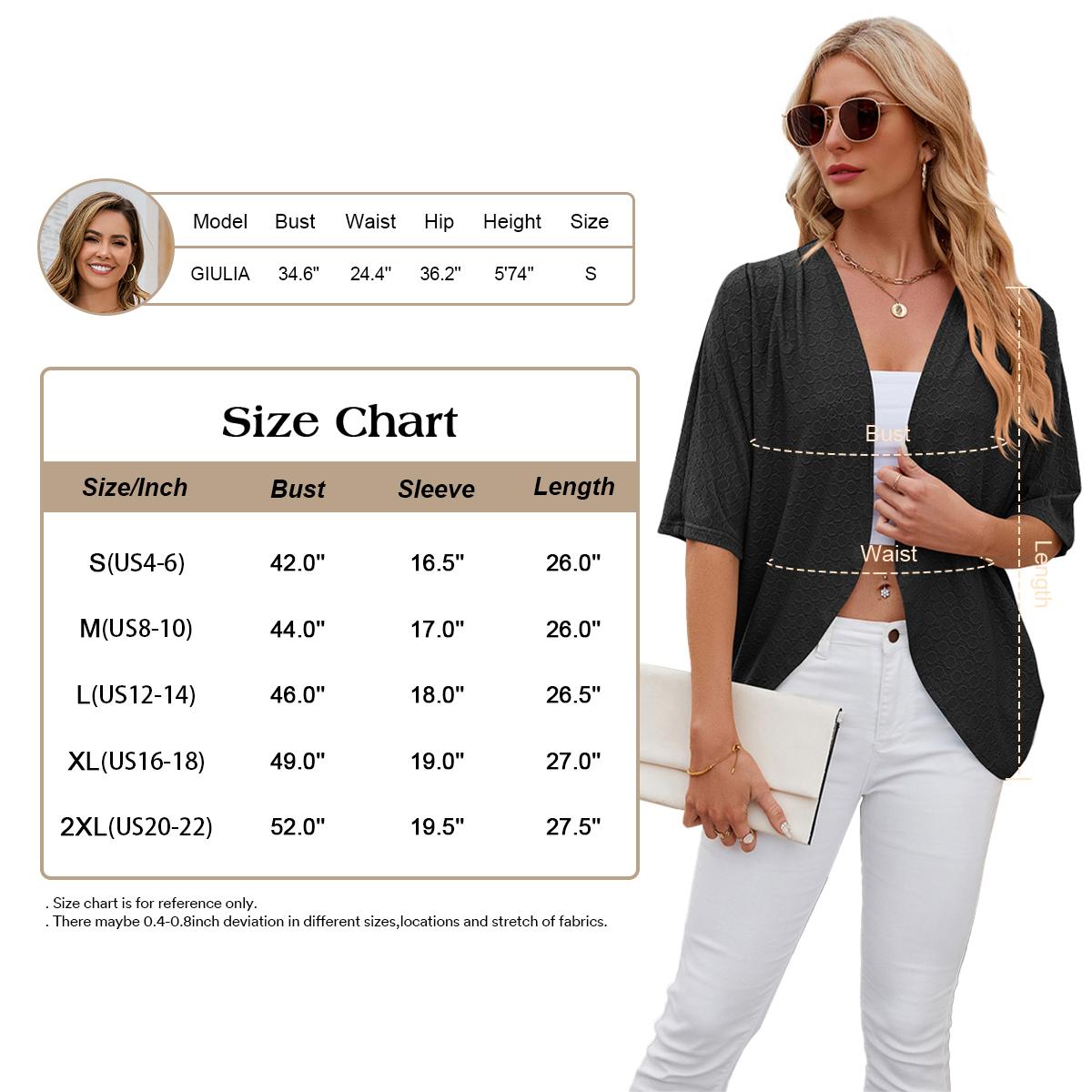 Chicovar Women Cardigan Summer Open Front Basic Kimono Eyelet 3/4 Batwing Sleeve Knitwear Minimalist Tops Lady Lightweight Dressy Cardigans Loose Casual Cover Up Tops
