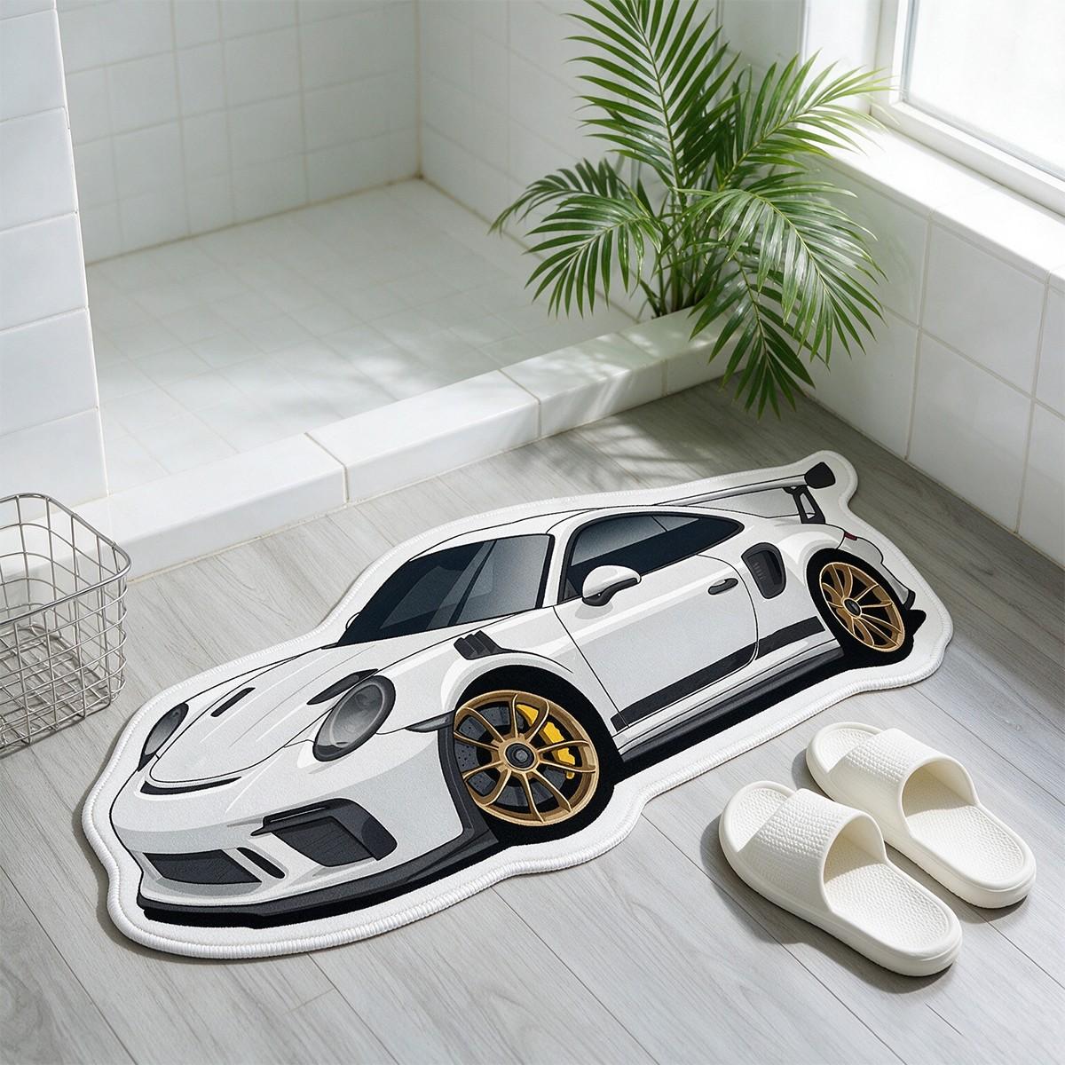 Cool Retro Car Rug, Fashionable Sports Car Mat, Bedroom Bedside Gaming Room Carpet, Soft Comfortable Plush Foot Pad, Living Room Decor, Indoor Rug