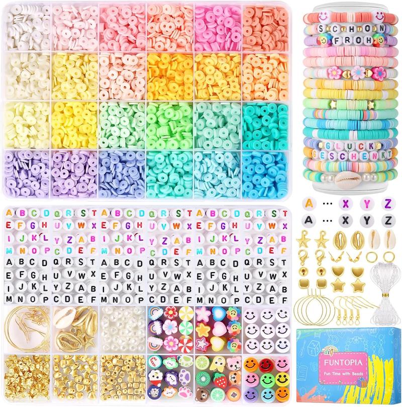 5800 Counts FUNTOPIA bead set, 6mm Heishi beads for bracelets with 624 Counts 24 set A - Z letter beads, 72 Counts polymer clay beads, 320 Counts charms kit for rings necklaces gift (5800+Counts) 5800 Counts FUNTOPIA bead set, 6mm Heishi beads for bracelets with 624 Counts 24 set A - Z letter beads, 72 Counts polymer clay beads, 320 Counts charms kit for rings necklaces gift (5800+Counts)