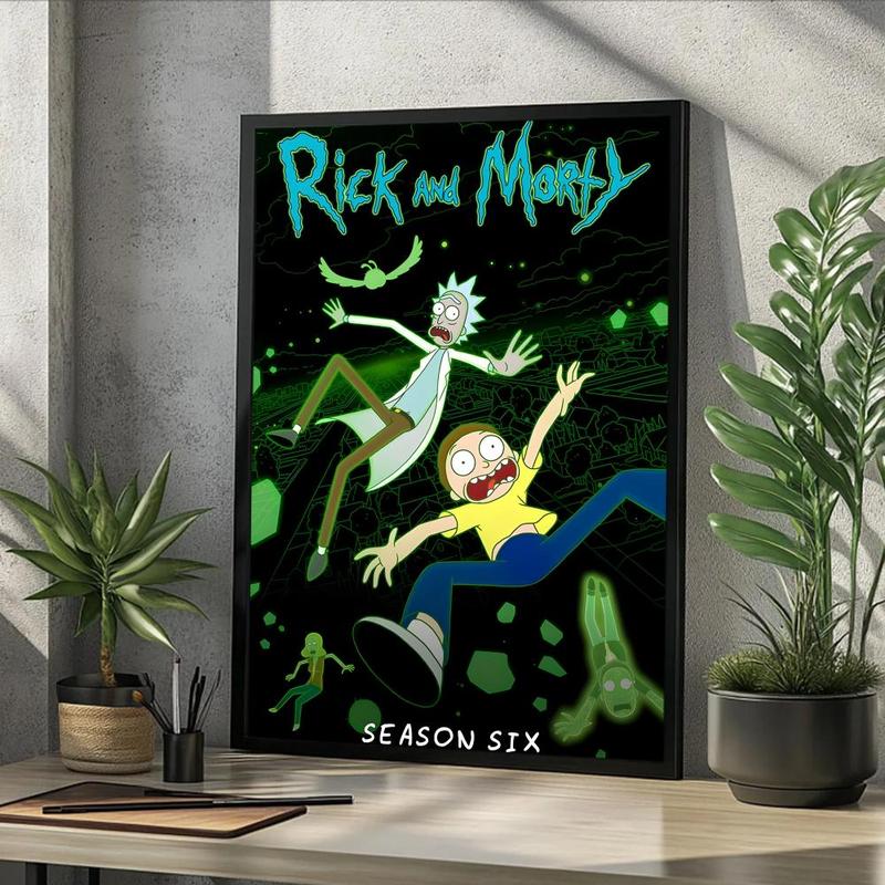Vintage Cartoon Anime R-Rick And M-Morty Painting Calligraphy Fashion Canvas Wall Art Poster, Modern Aesthetic Waterproof Print, Fade-Resistant & Scratch-Proof Texture, Trendy Home Decor for Living Room Bedroom Office, Multiple Sizes