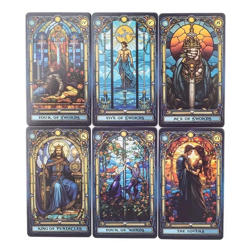 Tarot Cards Deck, Card Set, 78pcs Stained Glass Tarot Cards, Entertainment Game for Family Gatherings, Family Fun, Divination Board, Classic Future Telling, Party Game