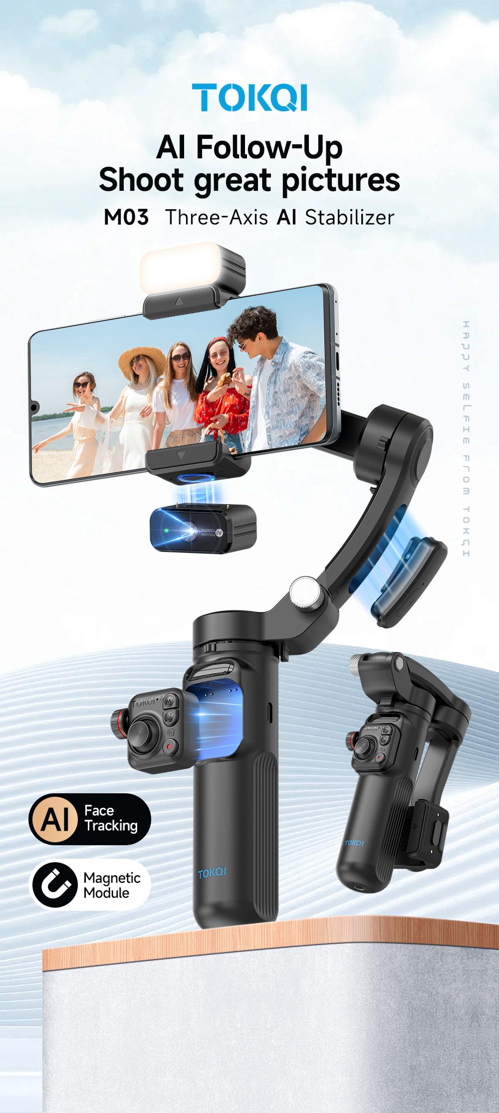 Smart Ai Face Tracking and Wireless Microphone, 3-Axis with 360° Omnidirectional Sound and Noise Reduction, Compatible with iPhone 15/14/13 Pro Max, Samsung, Android, Gopro, Smartphone Vlogging Kit