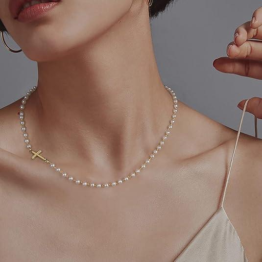 Tewiky Simple Cross Pendant Choker Necklace Dainty Tiny Cross for Women Girls Valentineday Gift All-match Exquisite Jewelry Adjustable Chain