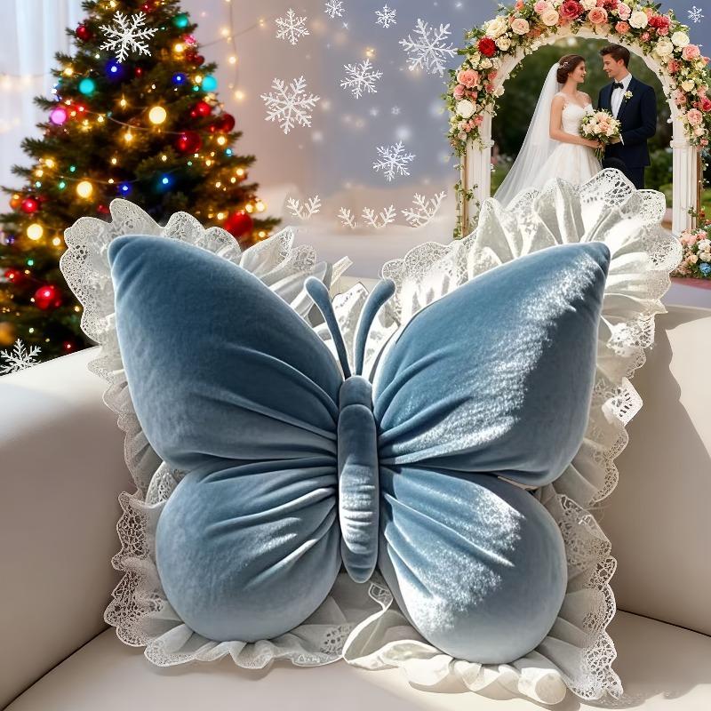 Elegant butterfly shaped lace pillow - suitable for decorating bedrooms, living rooms, or offices all year round, decorative pillow | floral lace design | durable fabric, butterfly decoration holiday gift preferred