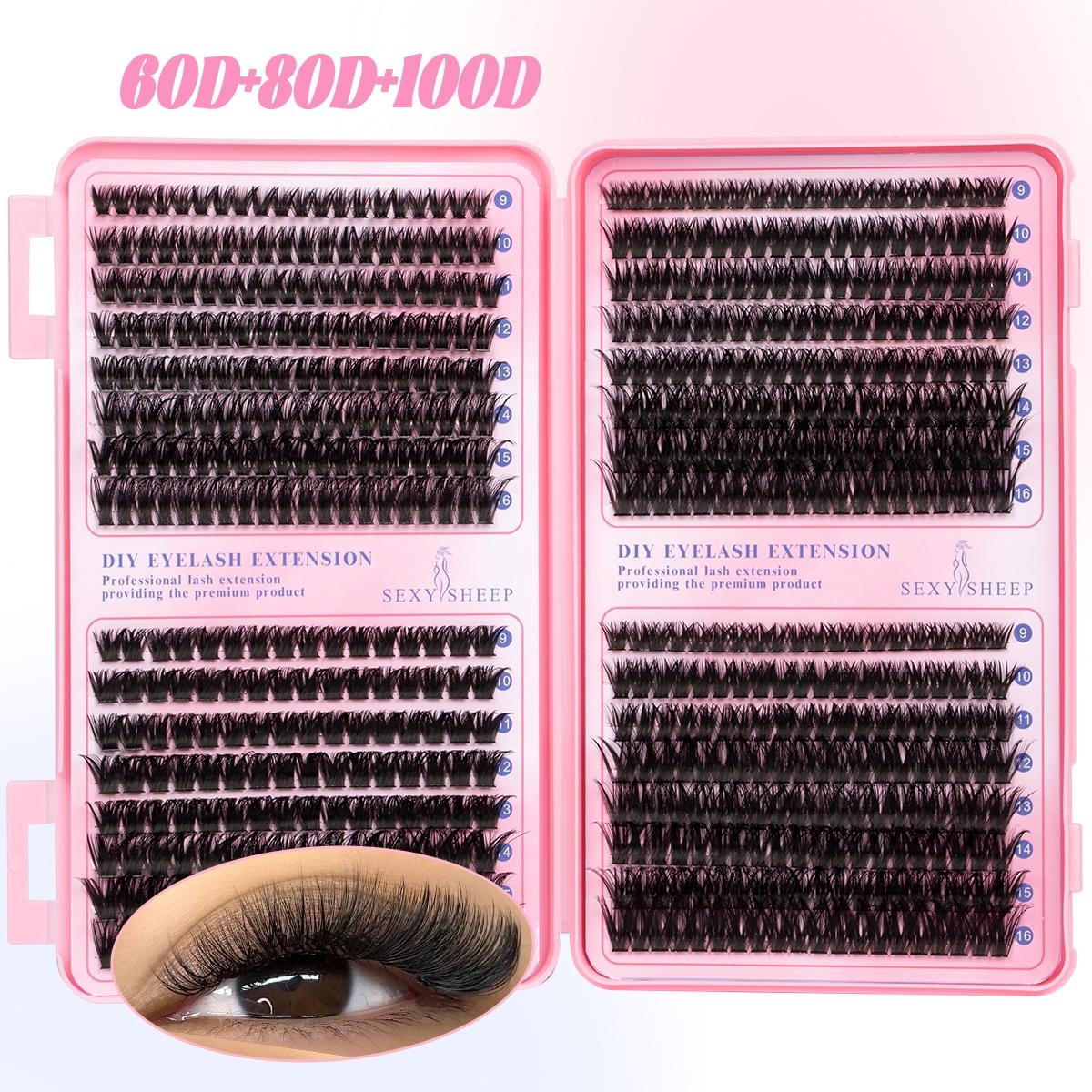 Lash Clusters Kit Natural Individual Lashes Wispy Eyelash Extensions 9-16mm DIY Lash Extension Kit Lash Bond and Seal Waterproof, Lash Applicator, Thick False Eyelashes Kit Makeup