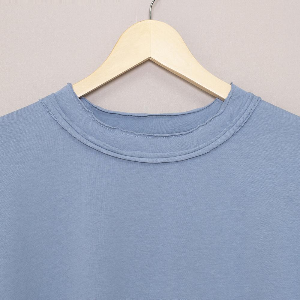 SageVell Vintage Wash Blue Sweatshirt Oversized Top Striped Puff Sleeve Shirt for Effortless Casual Chic Style Outdoorfun Fit Womenswear Round Neck Cotton