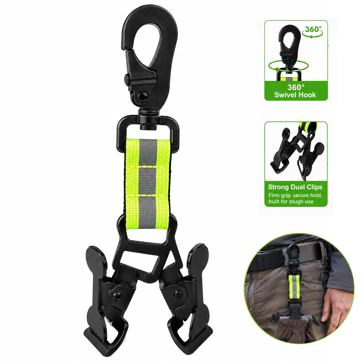 Metallized Nylon Glove Clips, Double Clip Design, Serrated Non-Slip Grip High Visibility Work Glove Holder, Portable Gear Accessory for Firefighters, Construction & Outdoor Camping