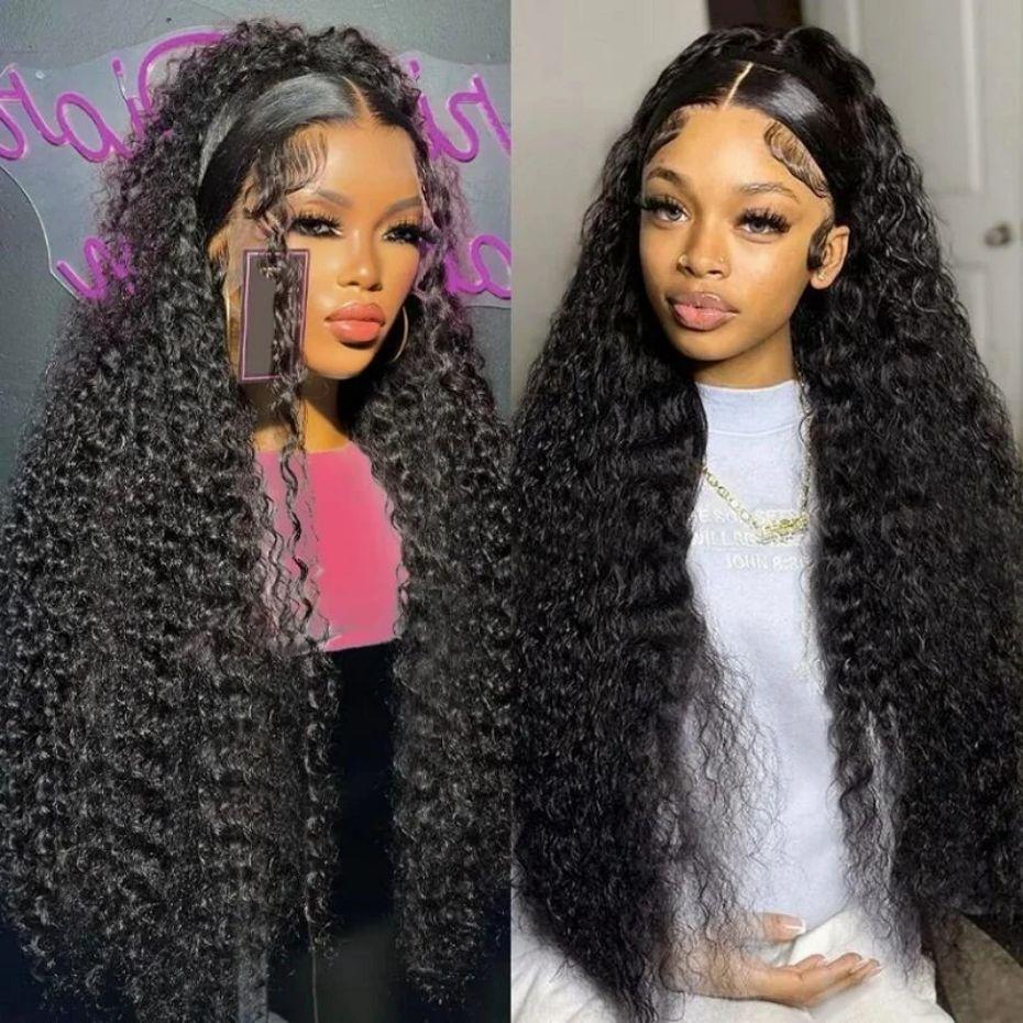 Bling Hair Fashion 34 Inch Kinky Curly 13x4 Lace Front Wigs Human Hair Pre Plucked Wet And Wavy 13x4 Hd Lace Frontal Wig Human Hair 180 Density For Women Bouncy Soft Deep Curl Glueless Tangle Free Natural Hairline