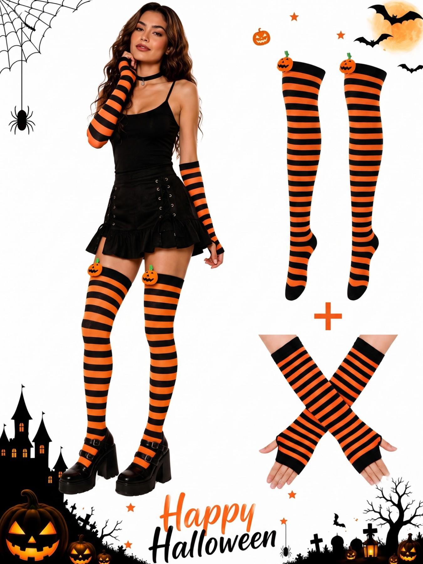 Women Striped Thigh High Socks and Fingerless Gloves Set Arm Warmers Leg Warmers Stockings Christmas Halloween Over the Knee Stockings Extra Long Cosplay Costumes Accessories Fit Women Striped Thigh High Socks and Fingerless Gloves Set Arm Warmers Leg Warmers Stockings Christmas Halloween Over the Knee Stockings Extra Long Cosplay Costumes Accessories Fit