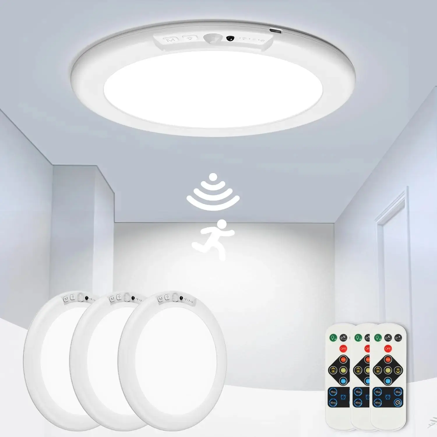 Wireless Motion Sensor LED Ceiling Light, 8000mAh Rechargeable Magnetic Indoor Light with Remote, Adjustable Dimming & Auto Off for Closet, Stairway, Hallway, Pantry & Storage,Kraft