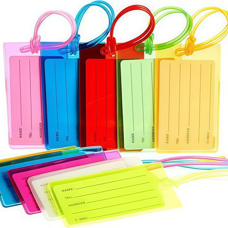 5/10pcs Colorful PVC Luggage Tags, Waterproof Anti-Loss Name Plates, Traveling Essentials, Luggage ID Labels, Shipping Identification